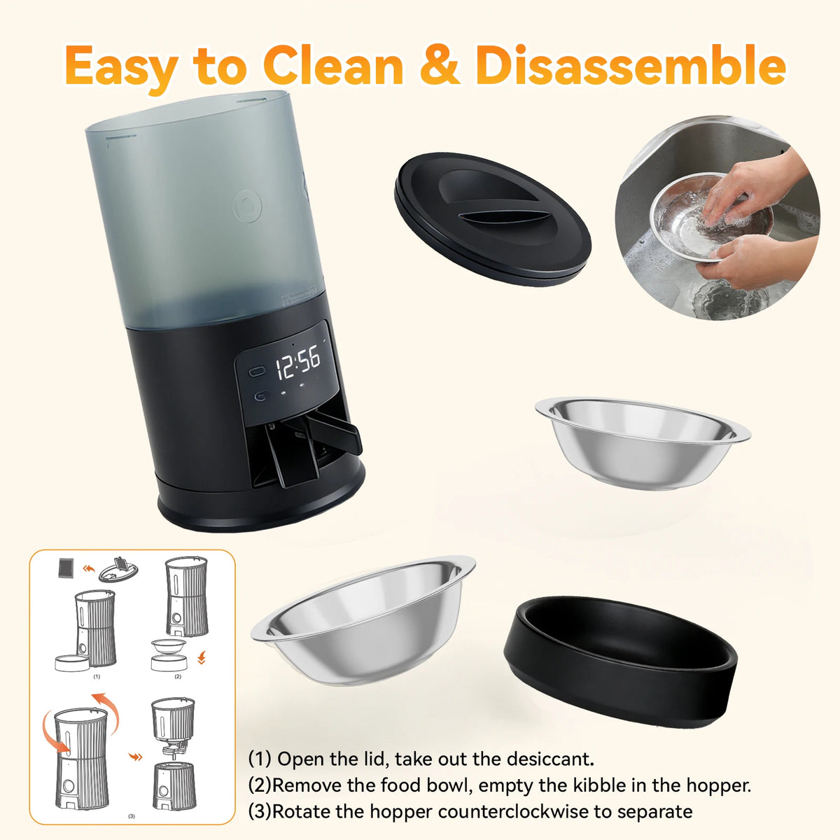 Automatic Cat Feeder Dual Stainless Steel Bowls Timed Dispenser