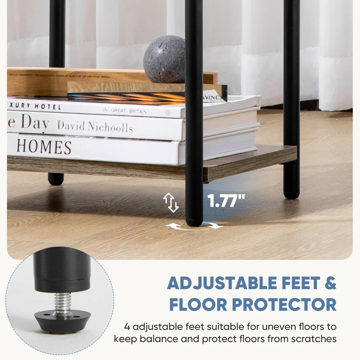 MCQ Wooden Three Tier Coffee Table With Storage Shelf With Adjustable Feet