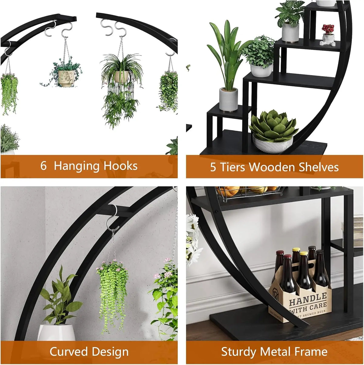 Twister CK Five Tier Metal Plant Stand With Hanging Hooks