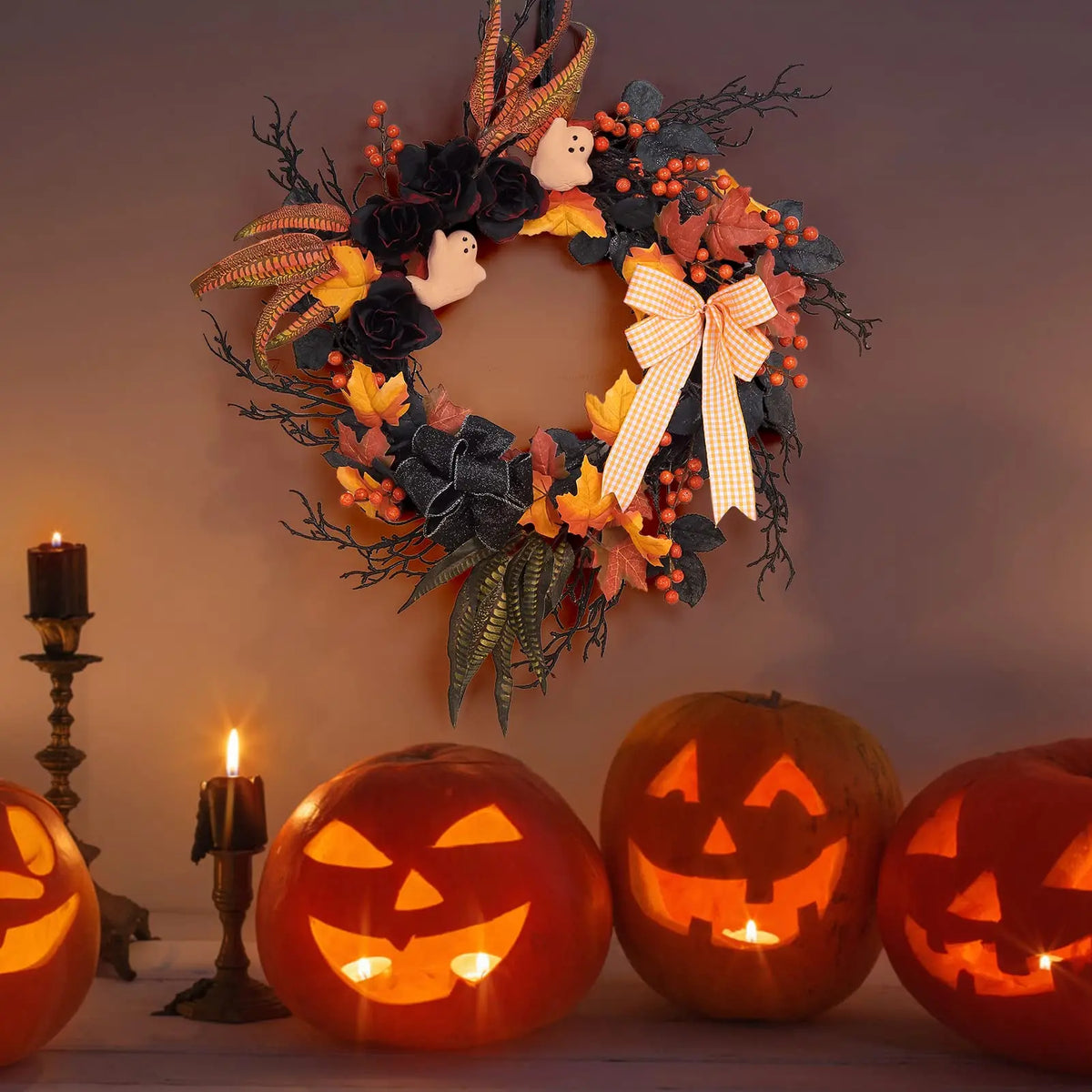 Handcrafted Halloween Rattan Wreath for Seasonal Door and Wall Decor