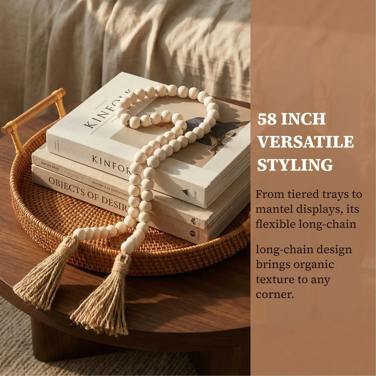 Boho Farmhouse Tassel Garland With Beads For Wall Cabinet Decor