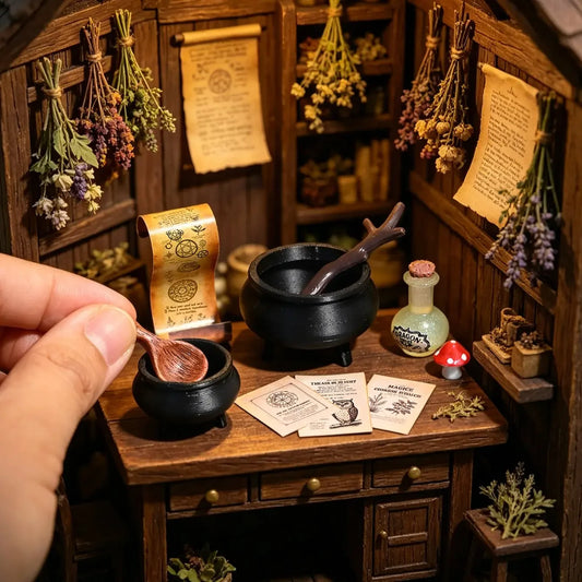 Miniature Magic Cauldron Dollhouse Decor Set Alloy Fantasy Ornament