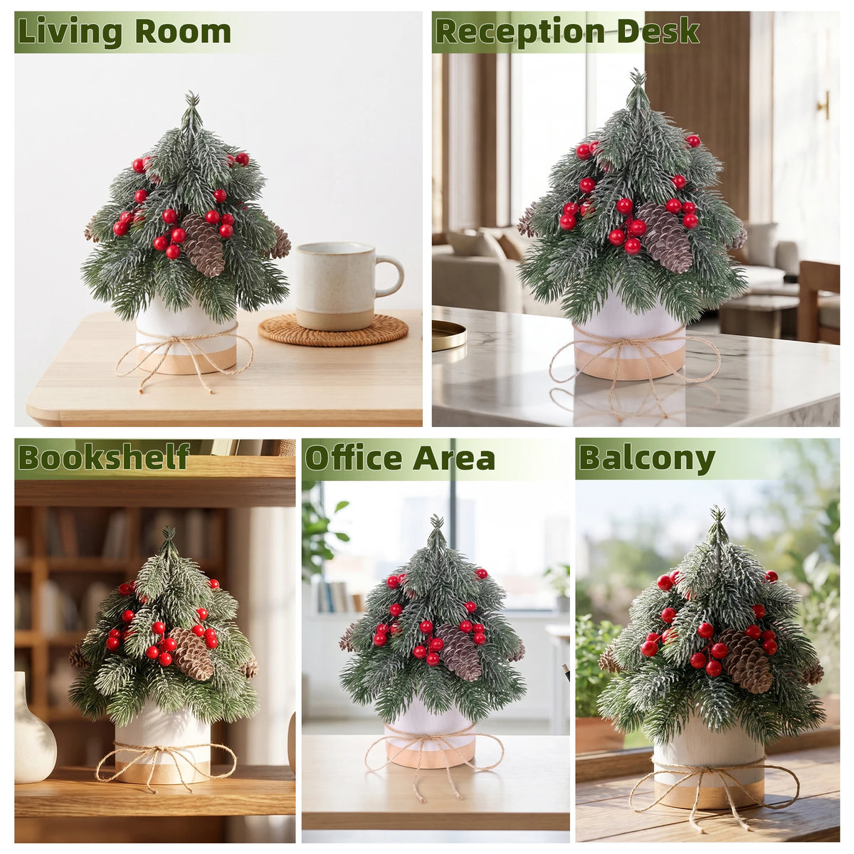 Frosted Artificial Christmas Tree Tabletop Decor With Pine Cones Berries