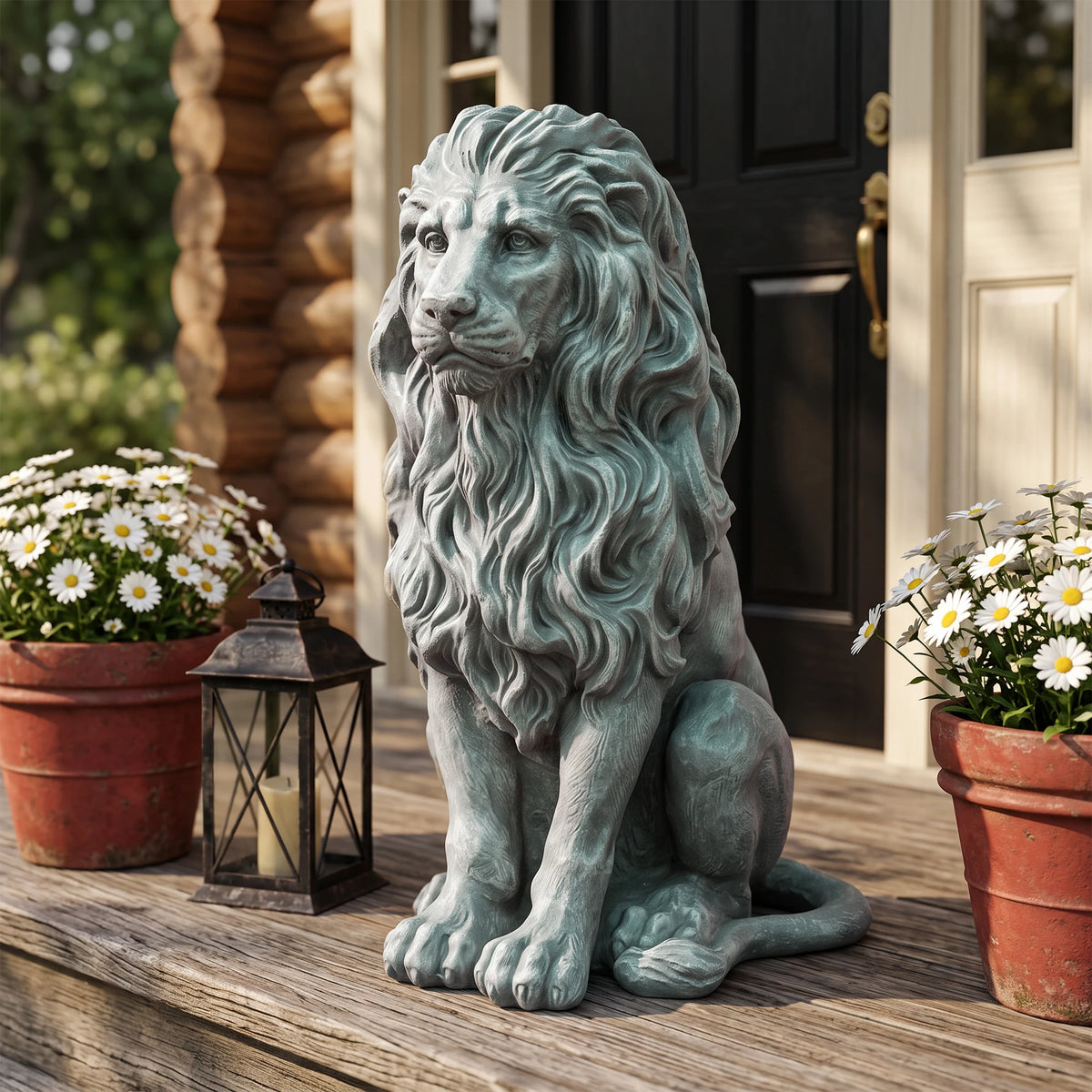 Outdoor Sitting Lion Statue Weatherproof Magnesium Oxide Garden Ornament