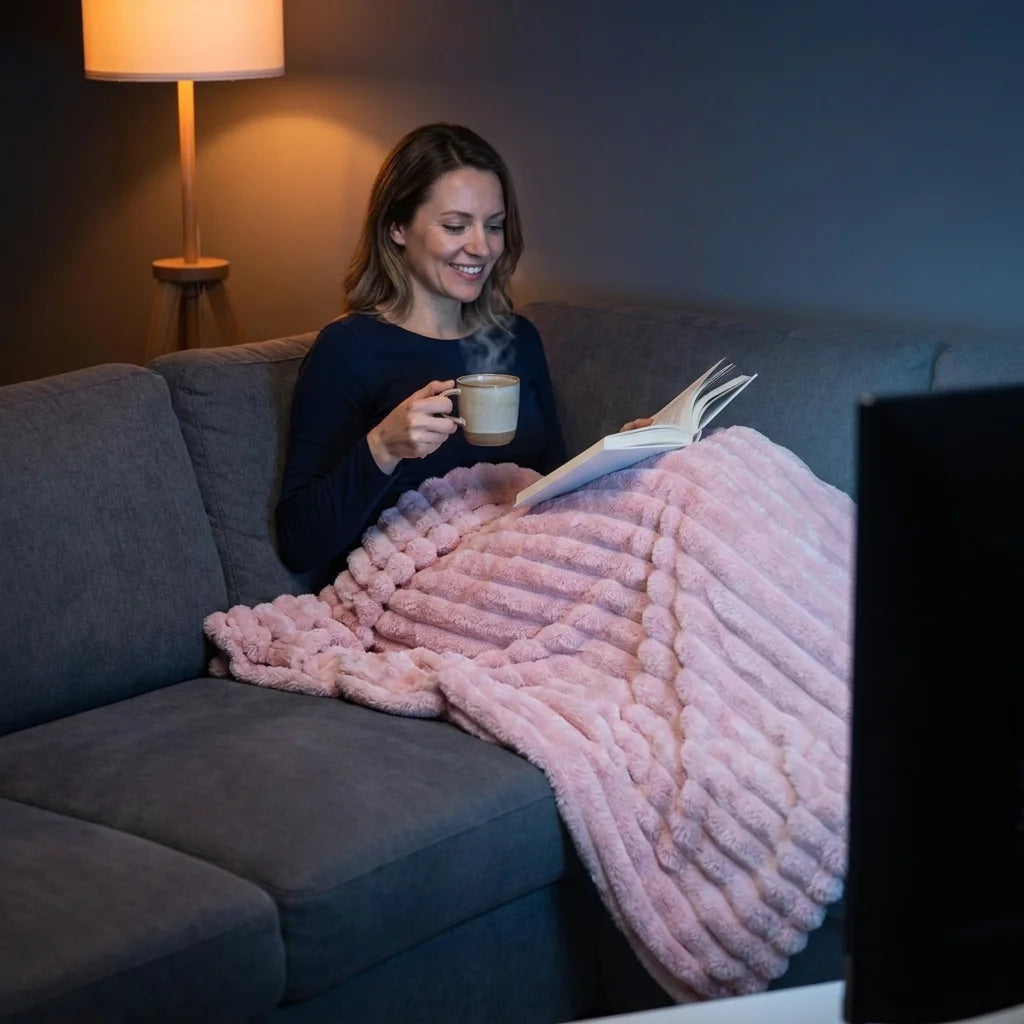 Thick Coral Fleece Striped Blanket For Bed And Couch