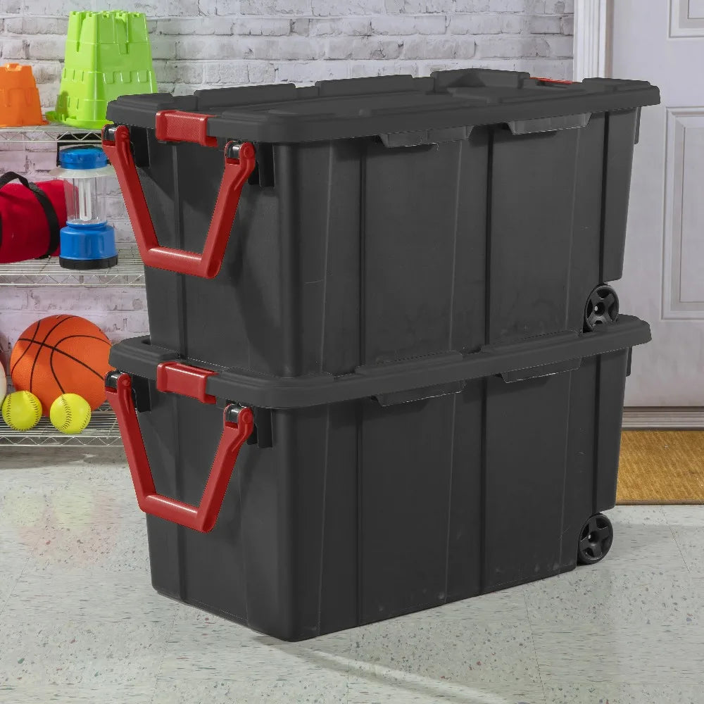Sterilite Industrial Wheeled Plastic Storage Tote With Secure Lid