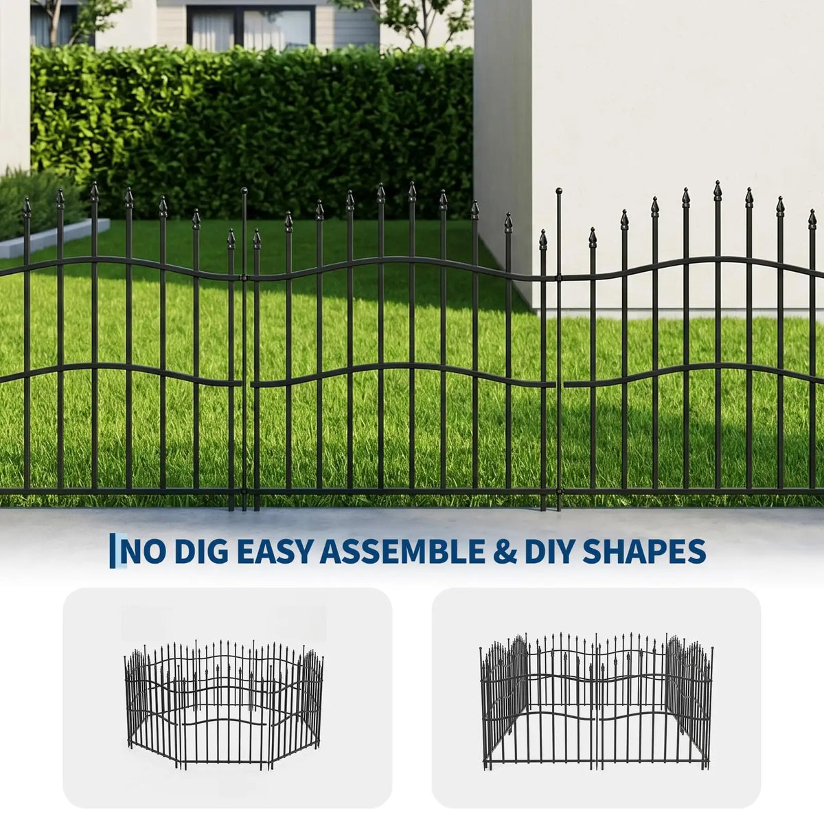 HiMiss Decorative No Dig Metal Garden Fence Panels With Gate