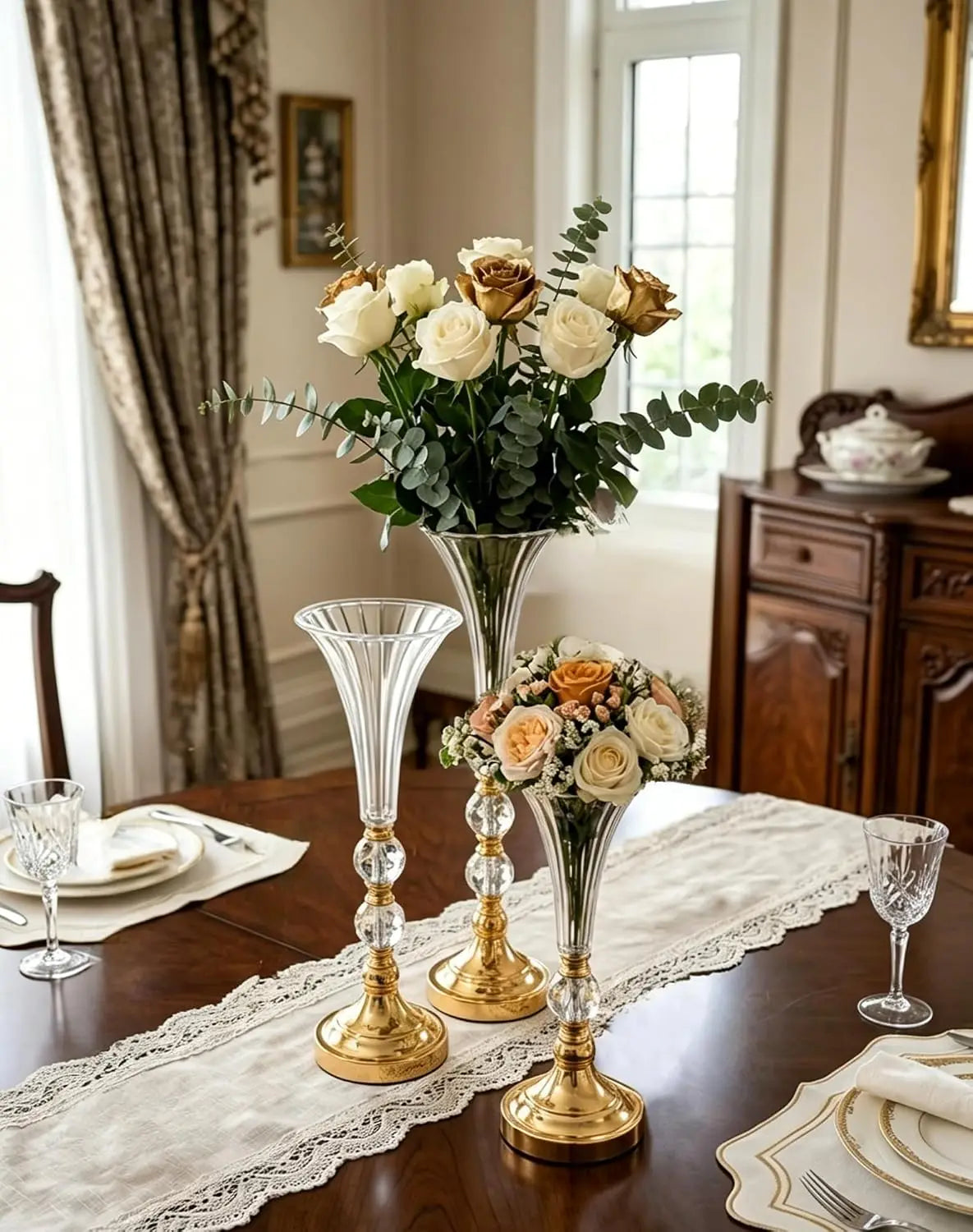 Vincigant Acrylic Trumpet Centerpiece Vases With Metal Base