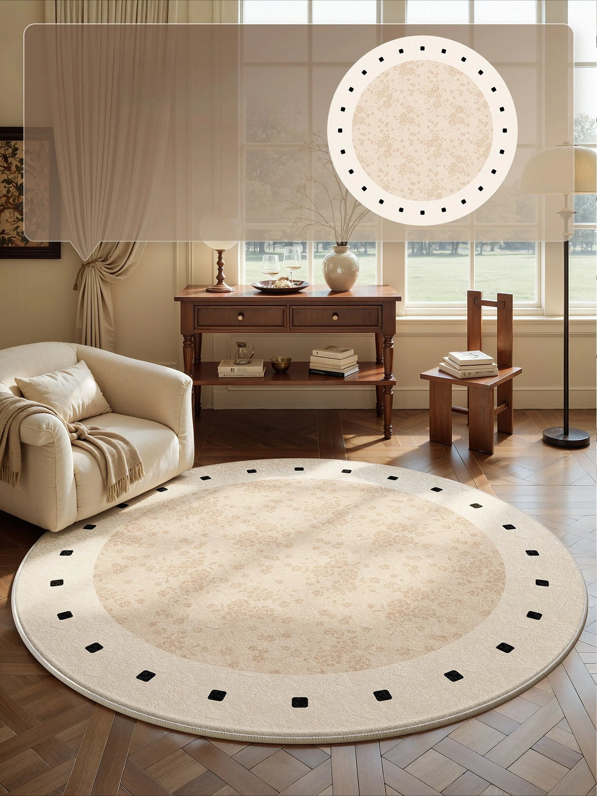 French Style Round Plush Carpet For Bedroom And Living Room