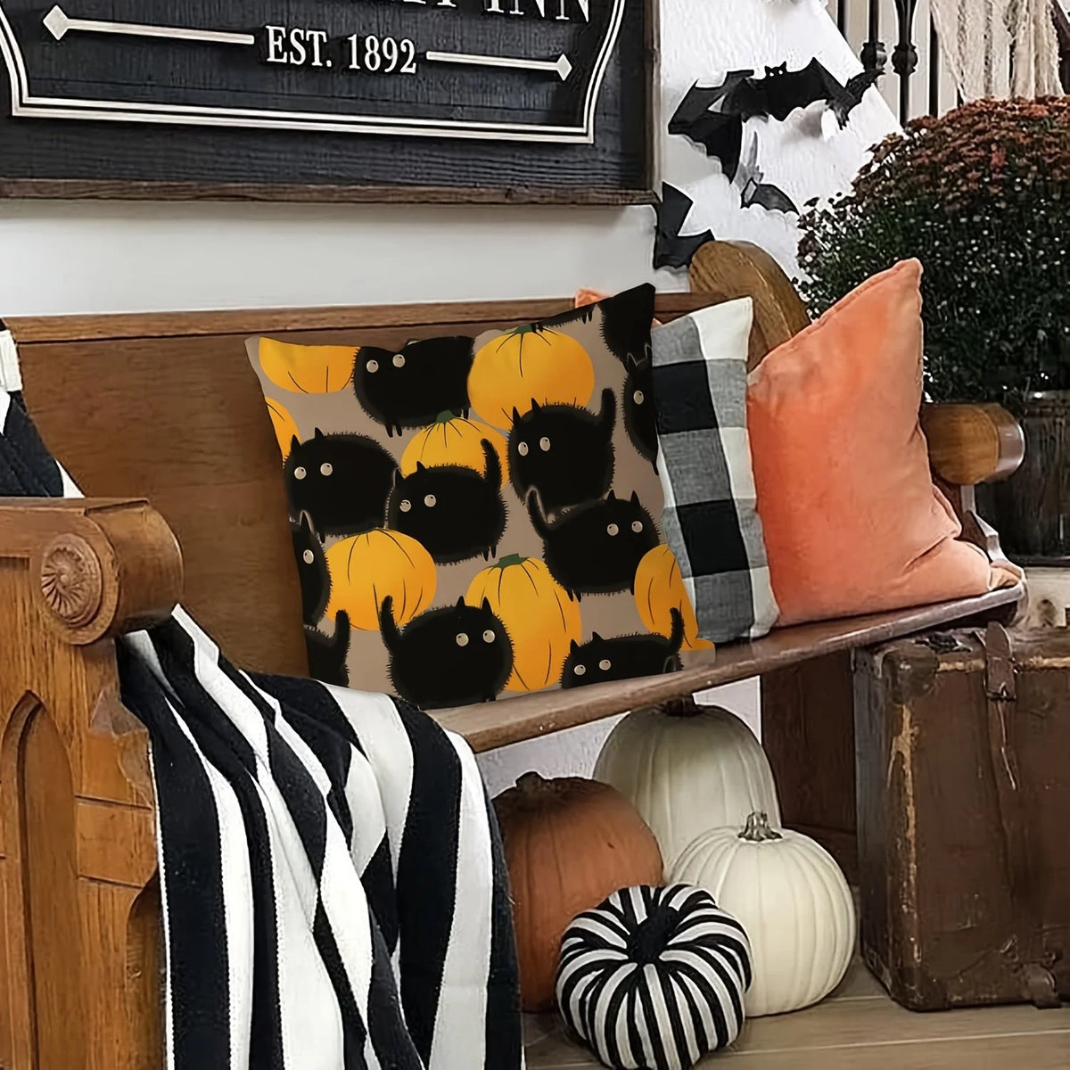Halloween Pumpkin Cat Decorative Linen Pillow Covers For Couch