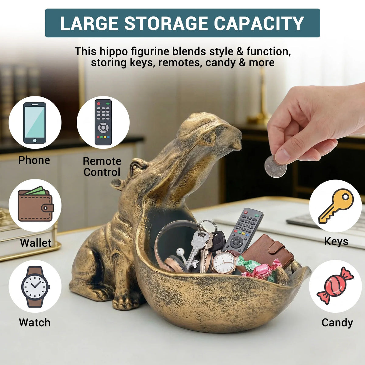 Decorative Resin Hippo Key Holder For Home Office Storage Bowl