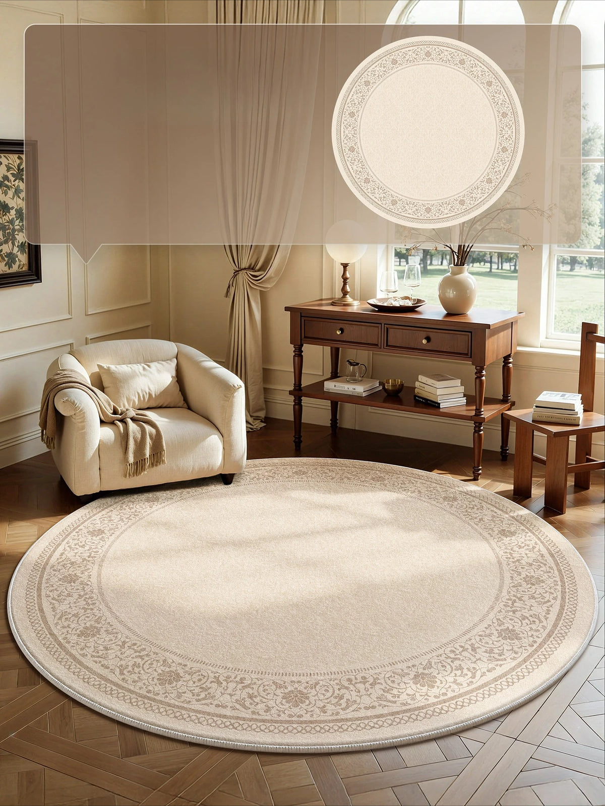 French Style Round Plush Carpet For Bedroom And Living Room
