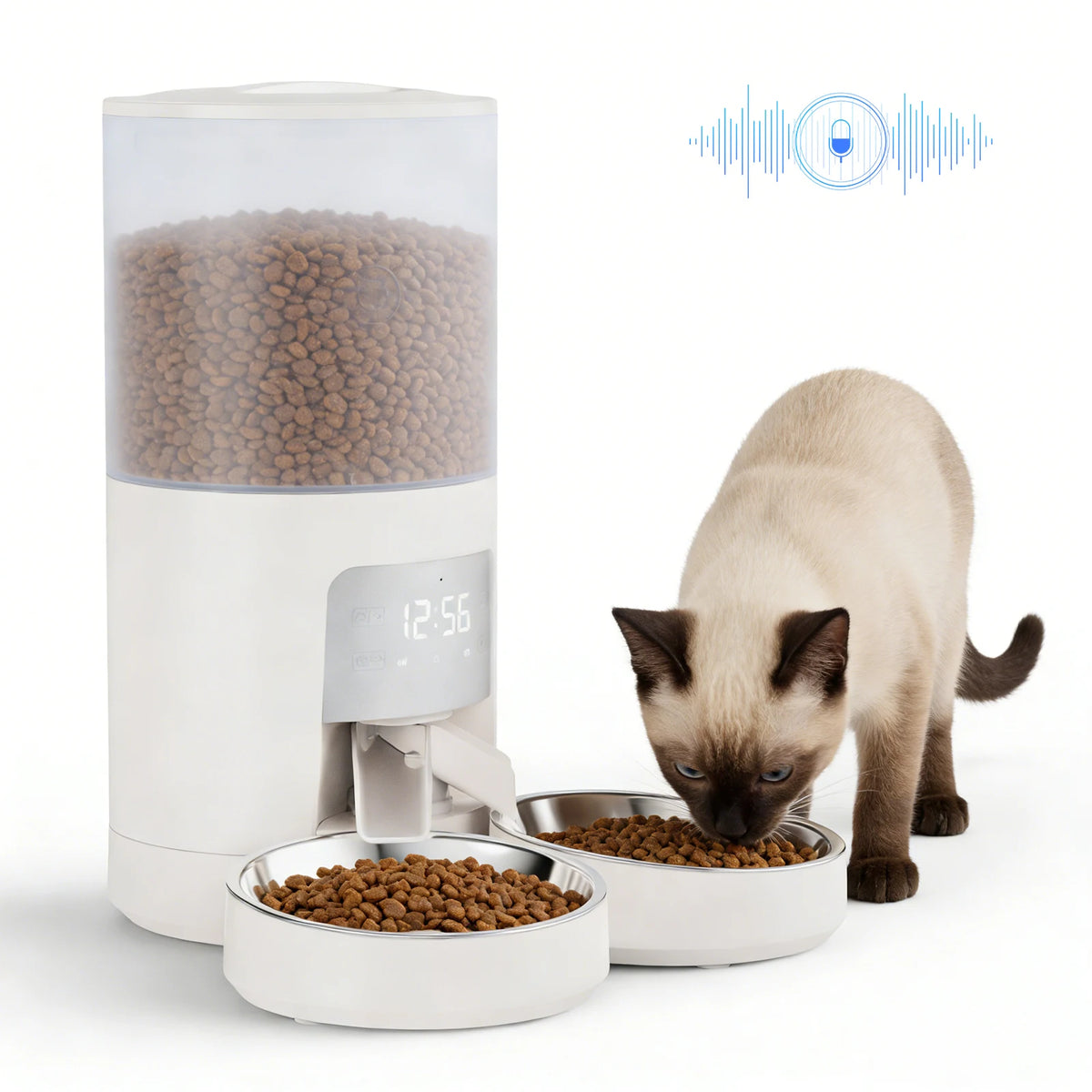 Automatic Cat Feeder Dual Stainless Steel Bowls Timed Dispenser
